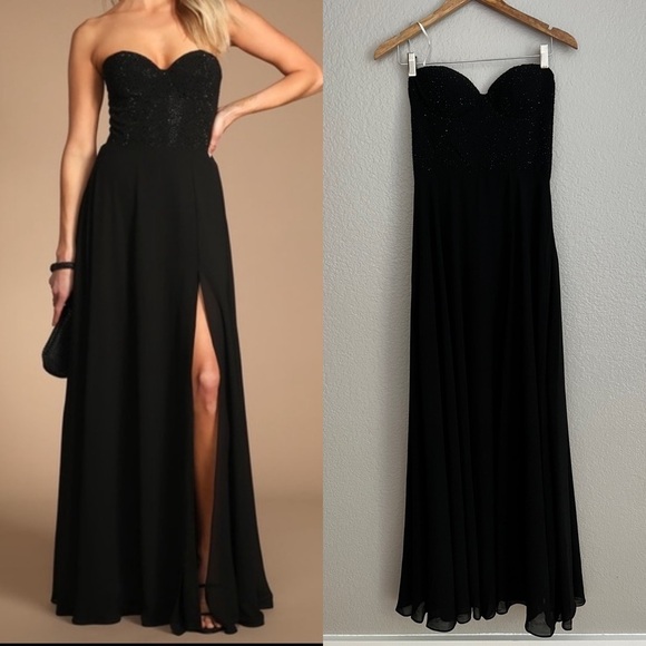 NWOT Remember This Moment Black Rhinestone Strapless Maxi Dress - Picture 1 of 9